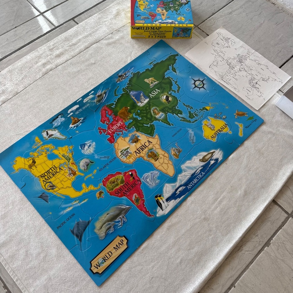 Melissa & Doug World Map Floor Puzzle 33 Pieces Jumbo 2x3Ft Complete Educational - Picture 11 of 16